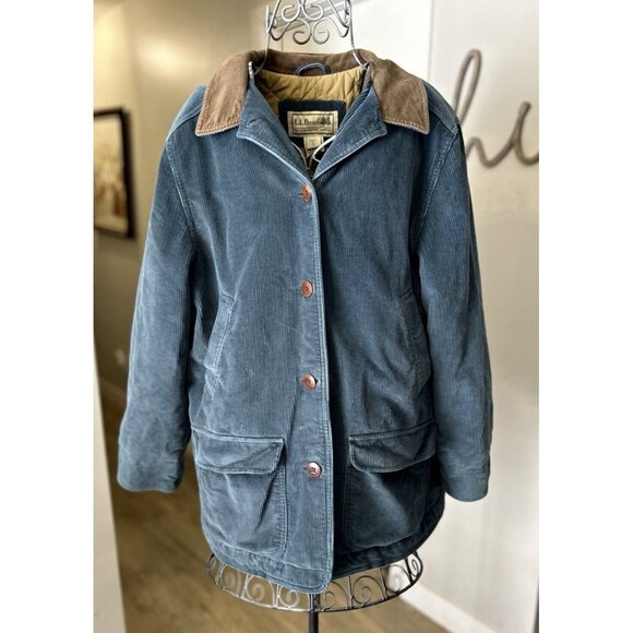 VTG LL Bean Womens Blue Brown Corduroy Thinsulate Barn Field Chore Coat Size XL - Picture 1 of 16